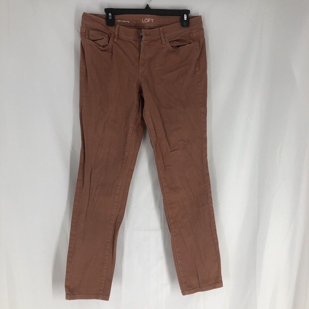 LOFT Women's Orange Modern Skinny Jeans Stretch Mid Rise 5-Pocket Size 10